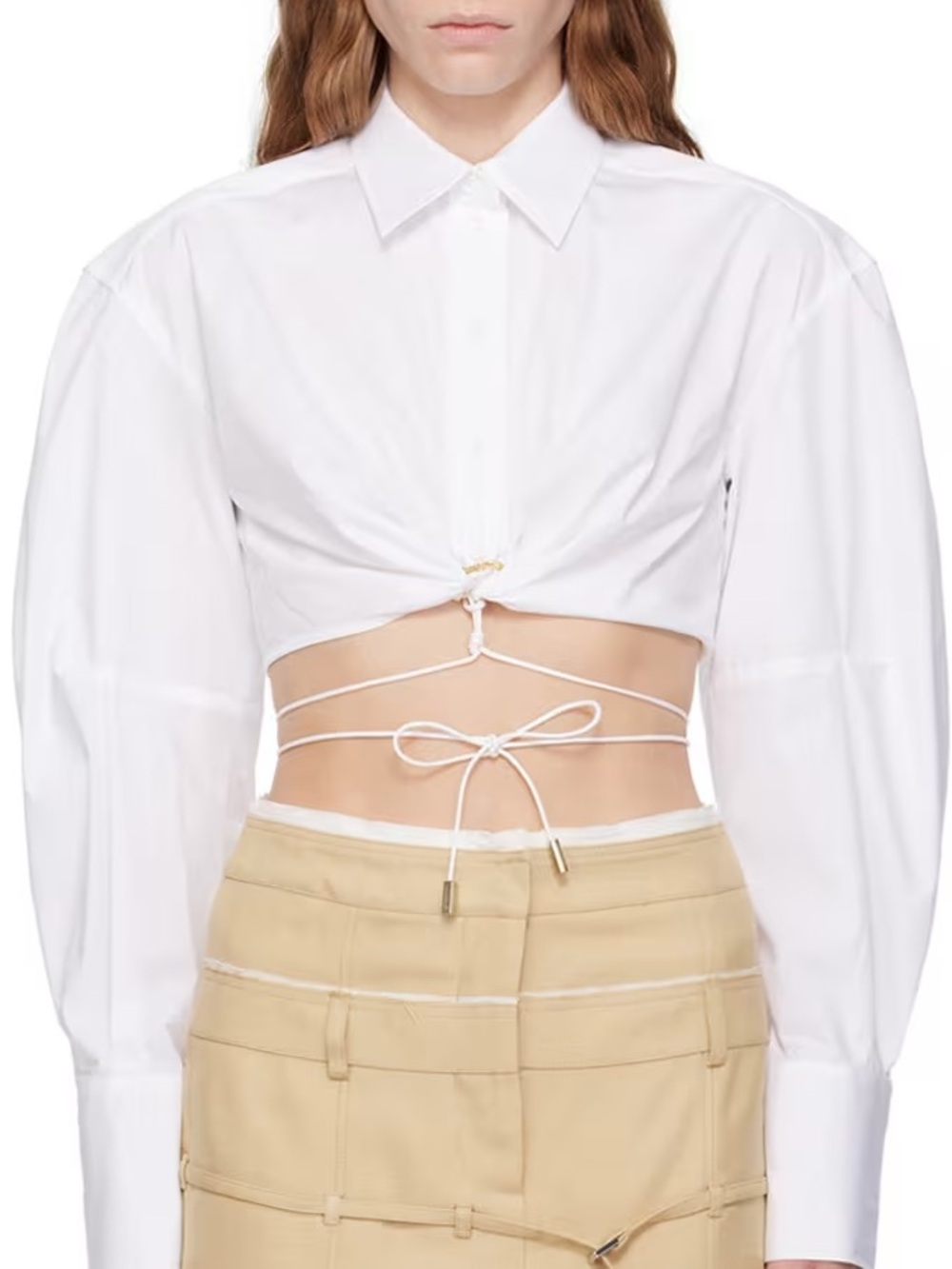 Jacquemus White Cropped Tie-Waist Button Shirt